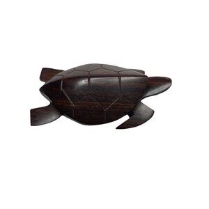 Hand Carved Sea Turtle Solid Wood Dark Brown 2" W x 1.5" H x 4" L Tortoise